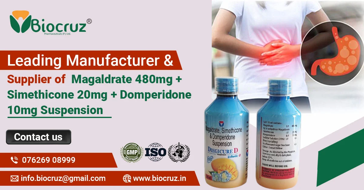 Magaldrate 480mg + Simethicone 20mg + Domperidone 10mg Suspension in India